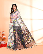 Thumbnail for Piyari Fashion Women's Off White Black Cotton Silk Jamdani Saree