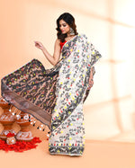 Thumbnail for Piyari Fashion Women's Off White Black Cotton Silk Jamdani Saree