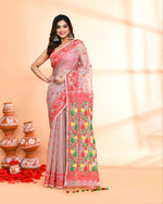 Thumbnail for Piyari Fashion Women's Cane Beige Cotton Silk Jamdani Saree