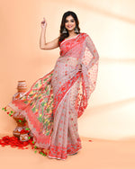 Thumbnail for Piyari Fashion Women's Cane Beige Cotton Silk Jamdani Saree