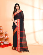 Thumbnail for Piyari Fashion Women`s Cotton Silk Black Handloom Saree With Blouse