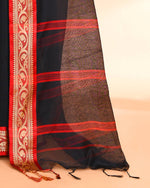 Thumbnail for Piyari Fashion Women`s Cotton Silk Black Handloom Saree With Blouse