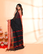 Thumbnail for Piyari Fashion Women`s Cotton Silk Black Handloom Saree With Blouse