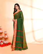 Thumbnail for Piyari Fashion Women`s Cotton Silk Moss Green Handloom Saree With Blouse