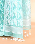 Thumbnail for Piyari Fashion Women's Light Turquoise Cotton Silk Jamdani Saree