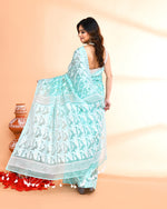 Thumbnail for Piyari Fashion Women's Light Turquoise Cotton Silk Jamdani Saree