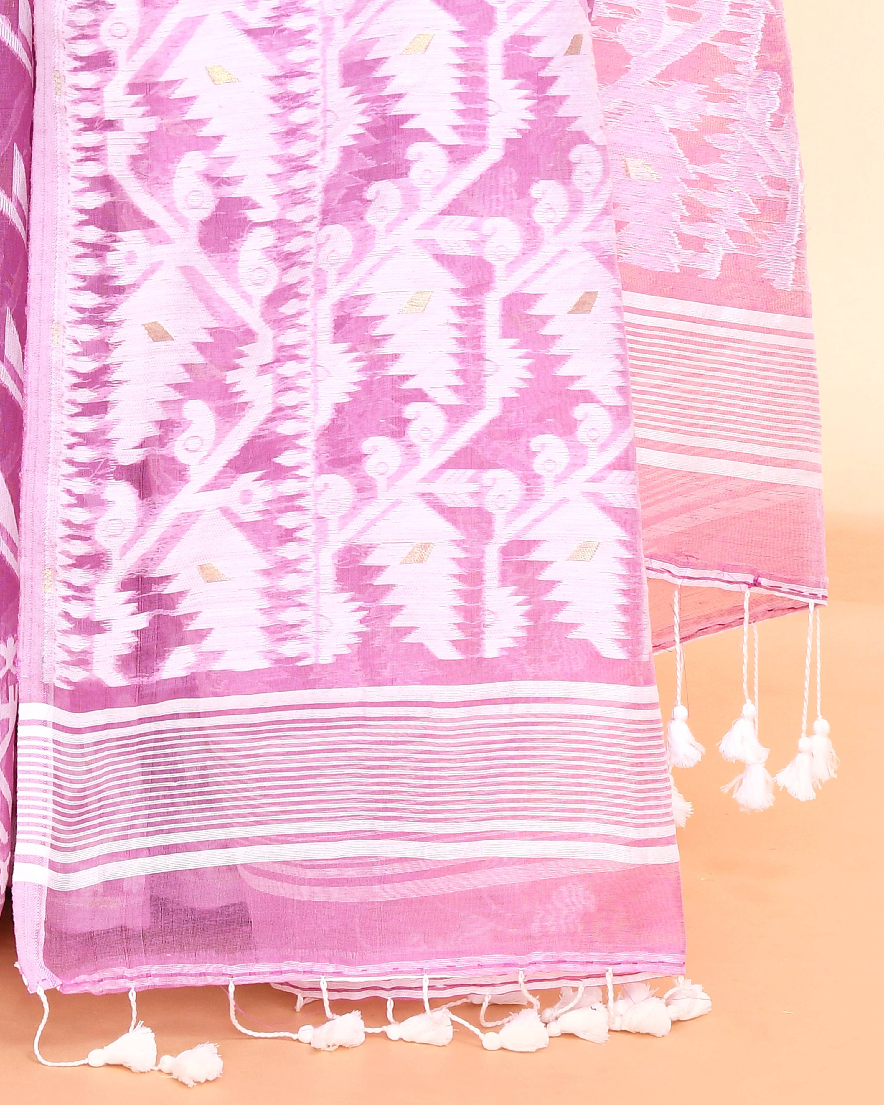 Piyari Fashion Women's Light Purple Cotton Silk Jamdani Saree