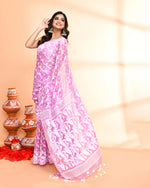 Thumbnail for Piyari Fashion Women's Light Purple Cotton Silk Jamdani Saree