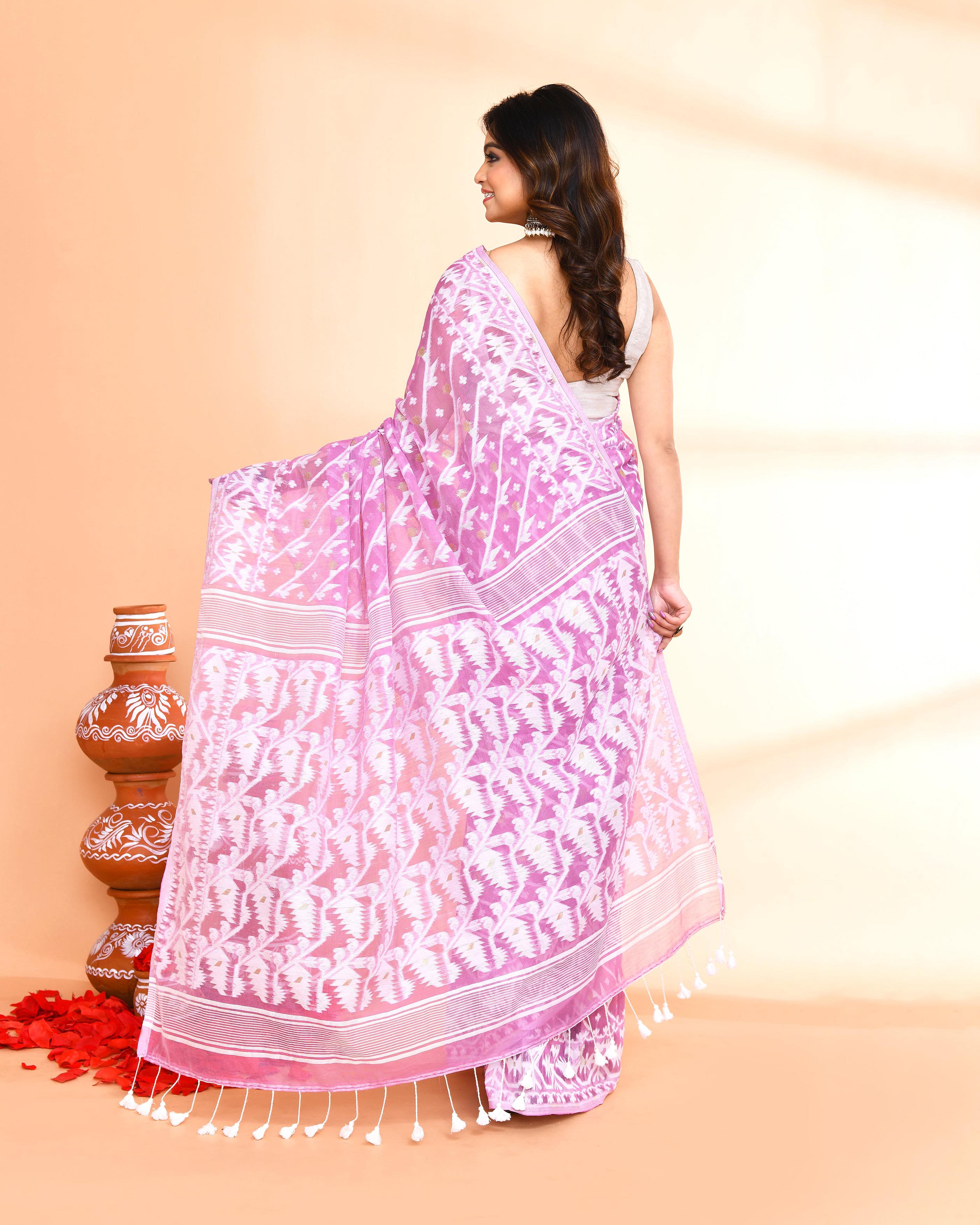 Piyari Fashion Women's Light Purple Cotton Silk Jamdani Saree