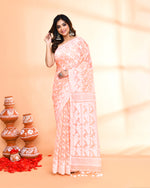 Thumbnail for Piyari Fashion Women's Salmon Cotton Silk Jamdani Saree