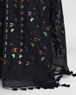 Thumbnail for Piyari Fashion Women's Black Cotton Silk Jamdani Saree With Tassels
