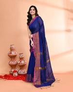 Thumbnail for Piyari Fashion Women`s Cotton Silk Royel Blue Handloom Saree With Blouse