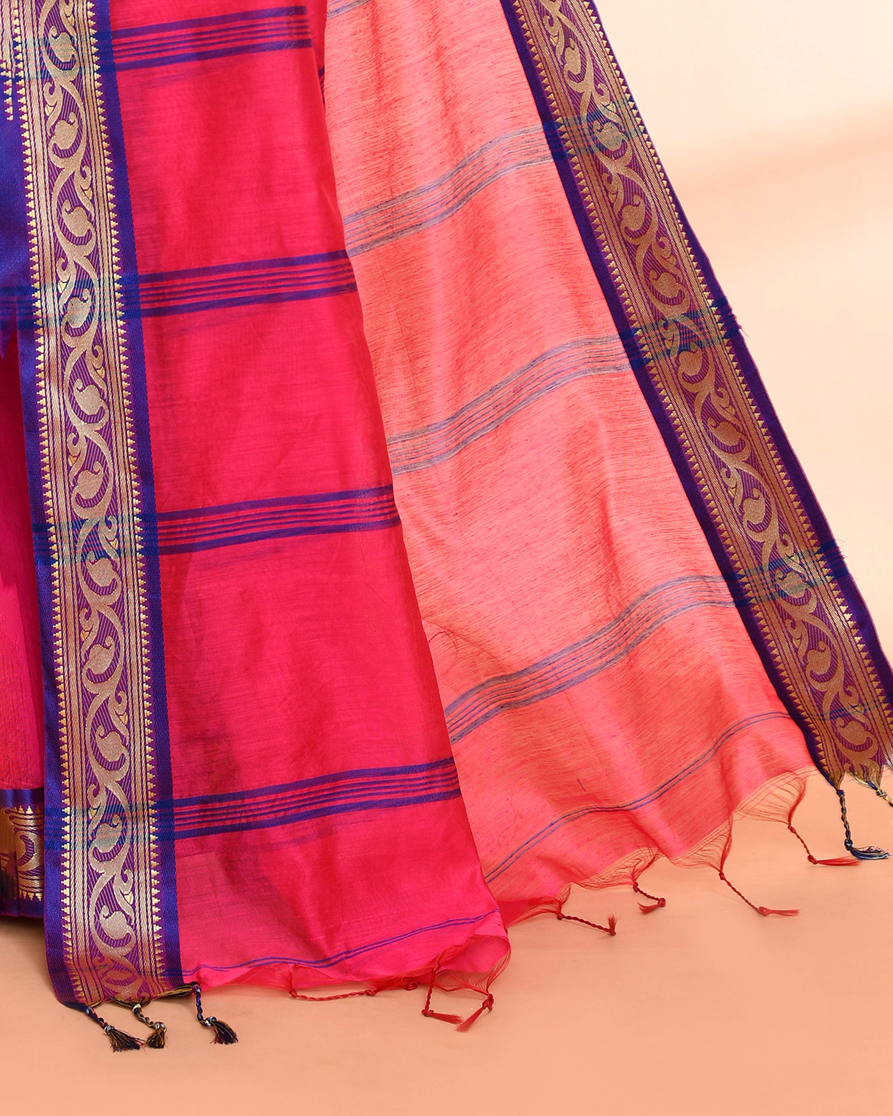 Piyari Fashion Women`s Cotton Silk Rose Handloom Saree With Blouse