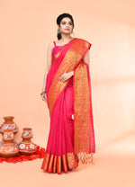 Thumbnail for Piyari Fashion Women`s Cotton Blend Rani Handloom Saree With Blouse