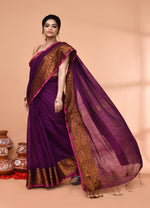 Thumbnail for Piyari Fashion Women`s Cotton Blend Magenta Handloom Saree With Blouse