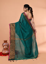 Thumbnail for Piyari Fashion Women`s Cotton Blend Teal Handloom Saree With Blouse