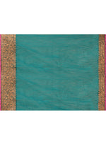 Thumbnail for Piyari Fashion Women`s Cotton Blend Teal Handloom Saree With Blouse