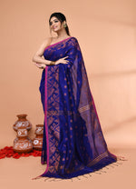 Thumbnail for Piyari Fashion Women`s Cotton Blend Royel Blue Handloom Saree With Blouse