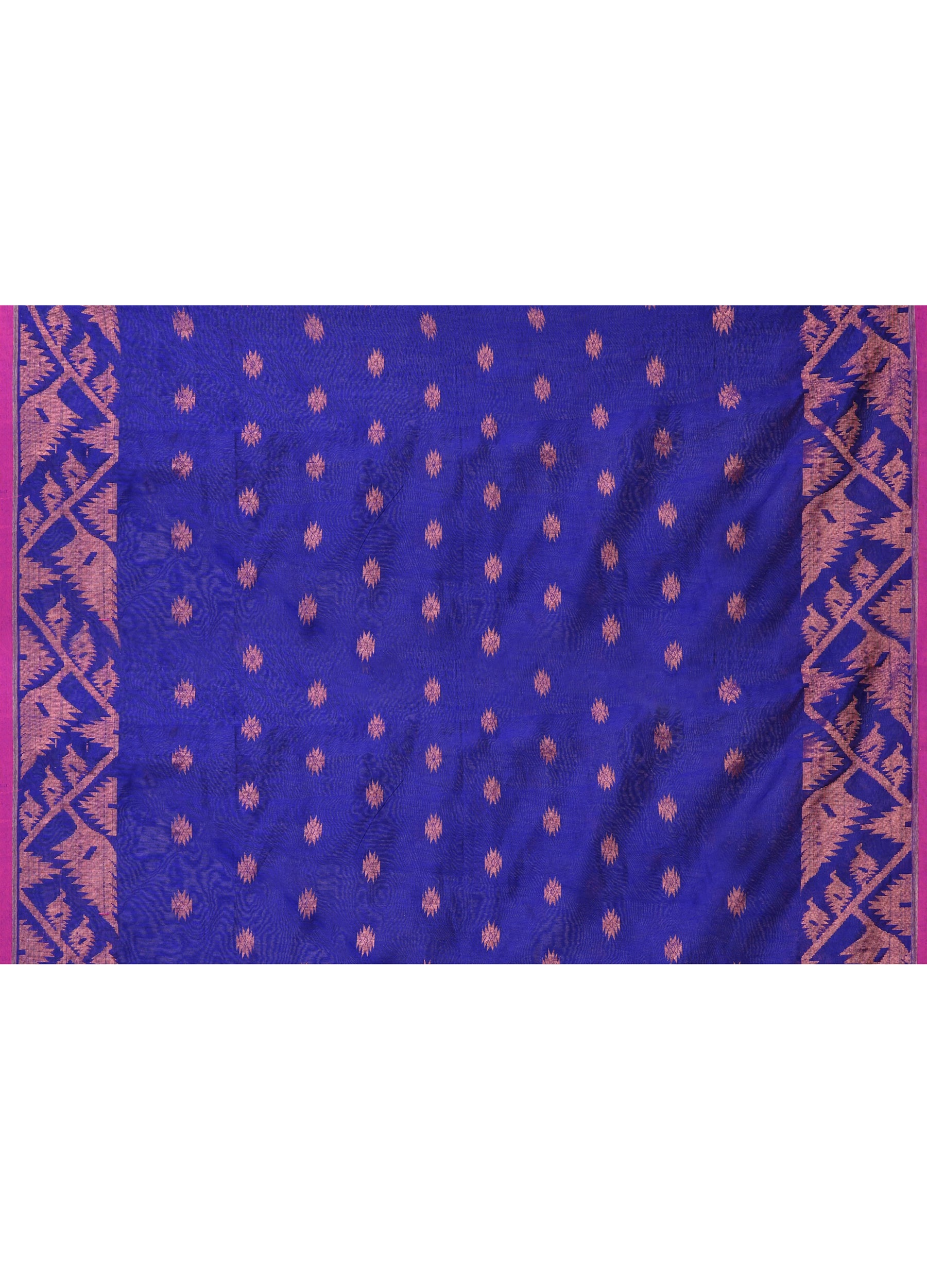 Piyari Fashion Women`s Cotton Blend Royel Blue Handloom Saree With Blouse