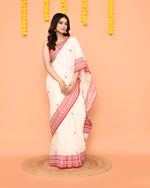 Thumbnail for Piyari Fashion Women's White Cotton Handloom Jamdani Saree