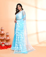 Thumbnail for Piyari Fashion Women`s Aqua Hand Work Art Silk Jamdani Saree With Blouse