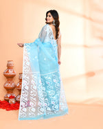 Thumbnail for Piyari Fashion Women`s Aqua Hand Work Art Silk Jamdani Saree With Blouse