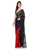 Thumbnail for Piyari Fashion Cotton Blend Handloom Black Red Jamdani Saree