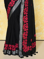 Thumbnail for Piyari Fashion Women's Black Exclusive Applique Saree With Blouse Piece