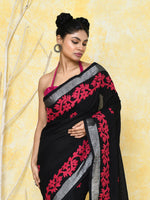 Thumbnail for Piyari Fashion Women's Black Exclusive Applique Saree With Blouse Piece