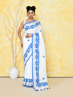 Thumbnail for Piyari Fashion Women's White Exclusive Applique Saree With Blouse Piece