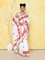 Thumbnail for Piyari Fashion Women's White Exclusive Applique Saree With Blouse Piece