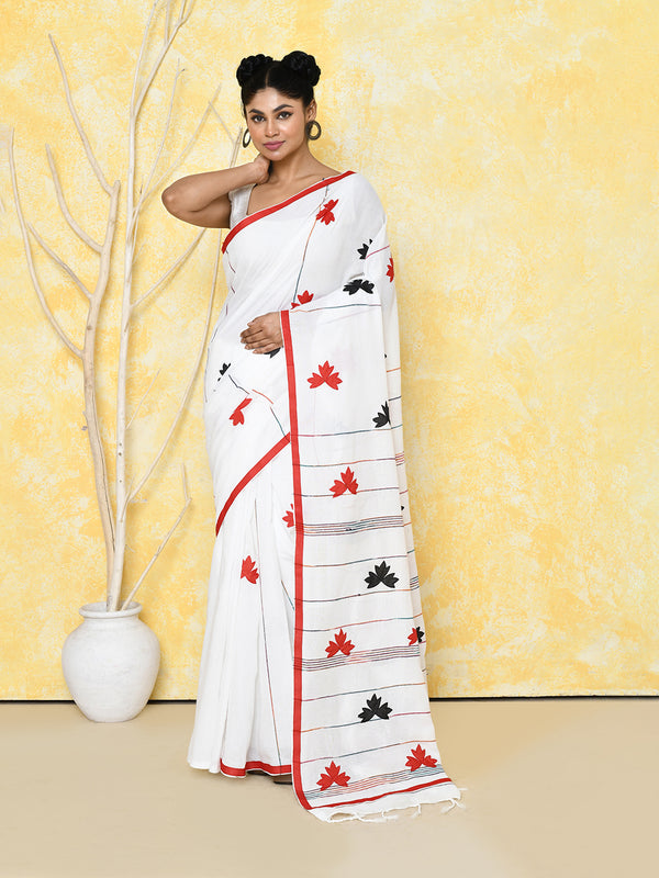 Piyari Fashion Women's White Exclusive Applique Saree With Blouse Piece