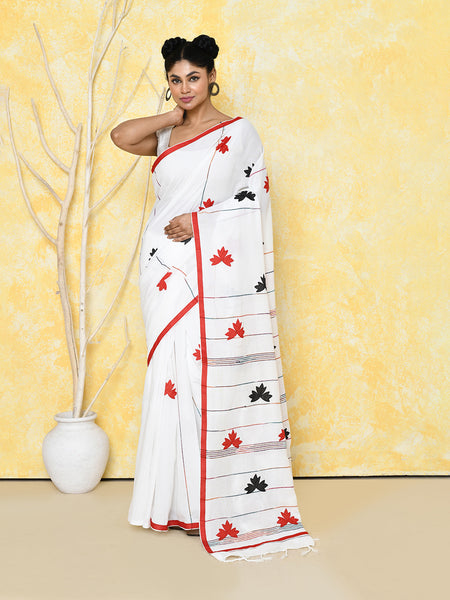 Piyari Fashion Women's White Exclusive Applique Saree With Blouse Piece