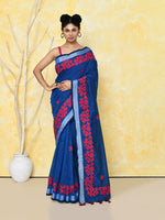 Thumbnail for Piyari Fashion Women's Royal Blue Exclusive Applique Saree With Blouse Piece