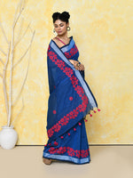 Thumbnail for Piyari Fashion Women's Royal Blue Exclusive Applique Saree With Blouse Piece