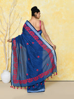 Thumbnail for Piyari Fashion Women's Royal Blue Exclusive Applique Saree With Blouse Piece