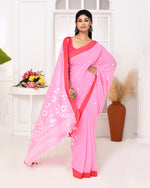 Thumbnail for Piyari Fashion Women's Pink Cotton Handloom Jamdani Saree With Blouse