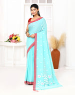 Thumbnail for Piyari Fashion Women's Light Sky Blue Cotton Handloom Jamdani Saree With Blouse