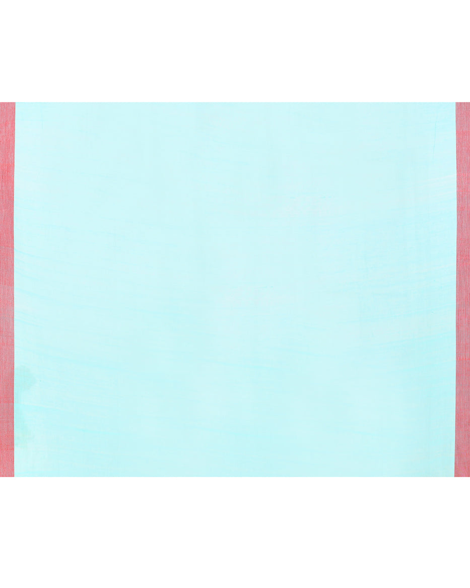 Piyari Fashion Women's Light Sky Blue Cotton Handloom Jamdani Saree With Blouse