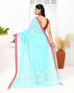 Thumbnail for Piyari Fashion Women's Light Sky Blue Cotton Handloom Jamdani Saree With Blouse