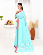 Thumbnail for Piyari Fashion Women's Light Sky Blue Cotton Handloom Jamdani Saree With Blouse