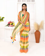 Thumbnail for Piyari Fashion Multi Color Striped Mulmul Cotton Saree With Tassels