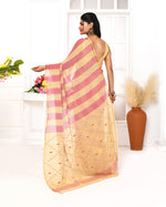 Thumbnail for Piyari Fashion Women's Red Tangerine Cotton Handloom Jamdani Saree With Blouse