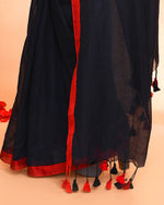 Thumbnail for Piyari Fashion Red Border Black Mulmul Cotton Saree With Tassels