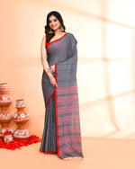Thumbnail for Piyari Fashion Women`s Grey Hand Work Cotton Saree With Blouse