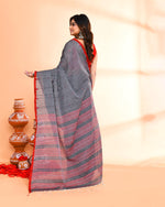 Thumbnail for Piyari Fashion Women`s Grey Hand Work Cotton Saree With Blouse