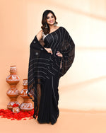 Thumbnail for Piyari Fashion Women`s Black Hand Work Cotton Jamdani Saree With Blouse
