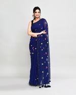 Thumbnail for Piyari Fashion Women's Blue Exclusive Embroidery Saree With Tassels