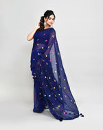 Thumbnail for Piyari Fashion Women's Blue Exclusive Embroidery Saree With Tassels