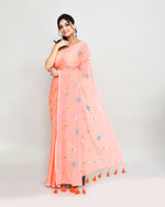 Thumbnail for Piyari Fashion Women's Salmon Exclusive Embroidery Saree With Tassels